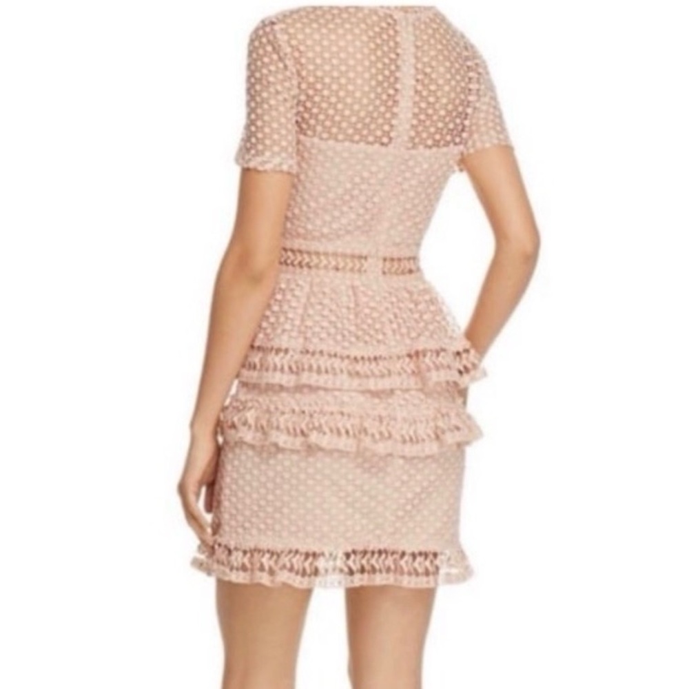 Aqua Blush Pink Boho Crochet Lace Dress Short Sleeve Tiered Ruffle Skirt Women S - Picture 2 of 8
